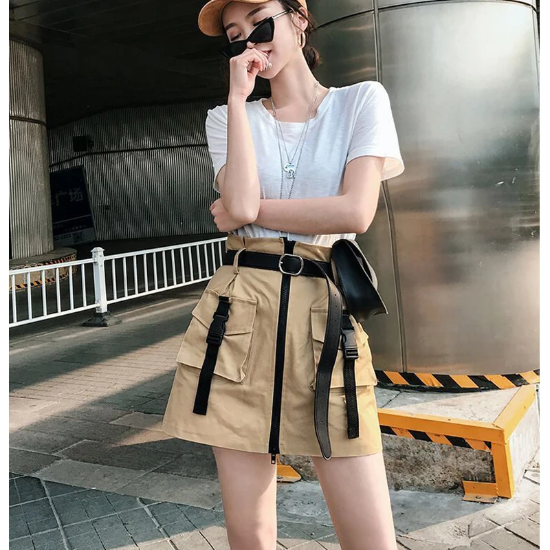 Юбка женская с карманами короткая юбка-трапеция поясом завышенной талией на