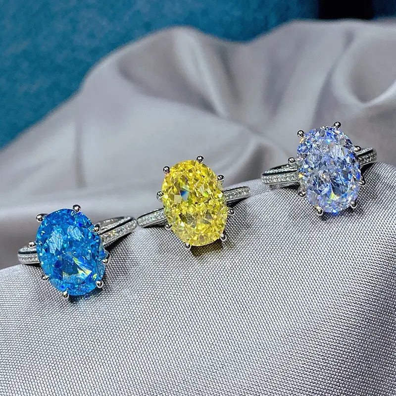 

Jazaz 100% 925 Sterling Silver Sparkling Oval High Carbon Diamond Topaz Aquamarine Wedding Ring Women Fine Jewelry B0842