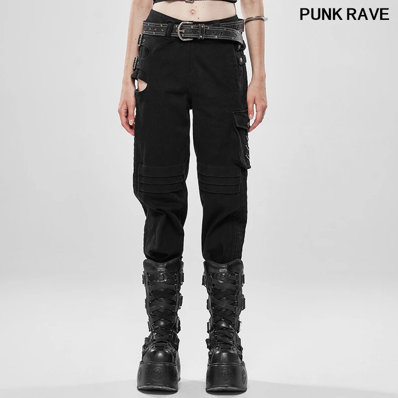 

Fashion Personality Denim Fabric Right Side Hollow Out Loose Pants Punk War-dominated leisure Women Trousers PUNK RAVE WK-401XCF