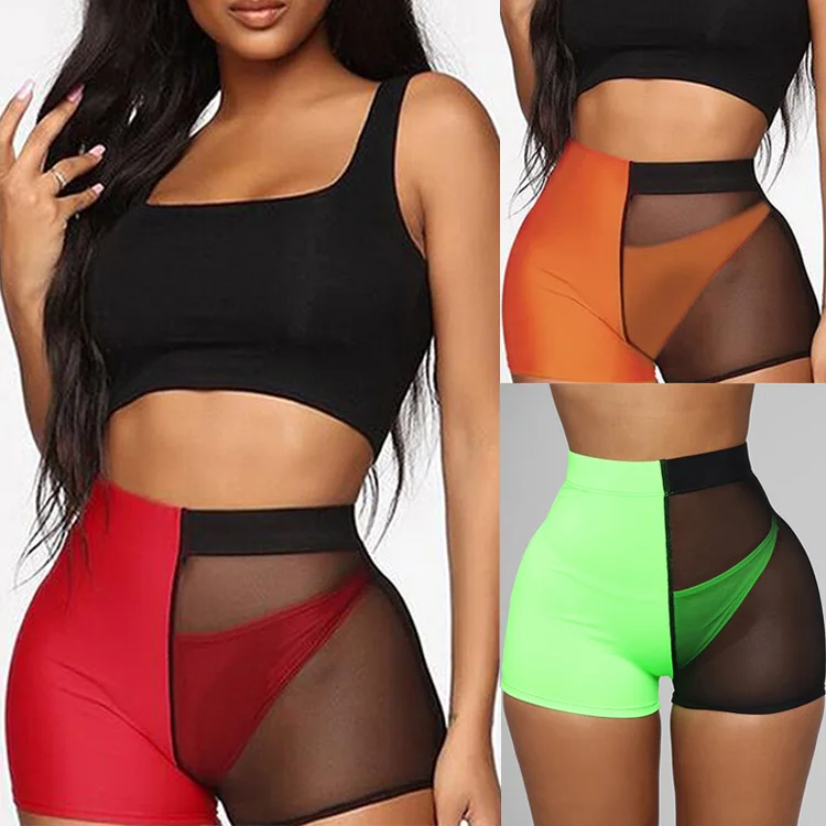 Sexy Green Black Mesh Patchwork See Through High Waist Short Booty Shorts Women Summer Joggers Ladies Bodycon Slim Biker | Женская