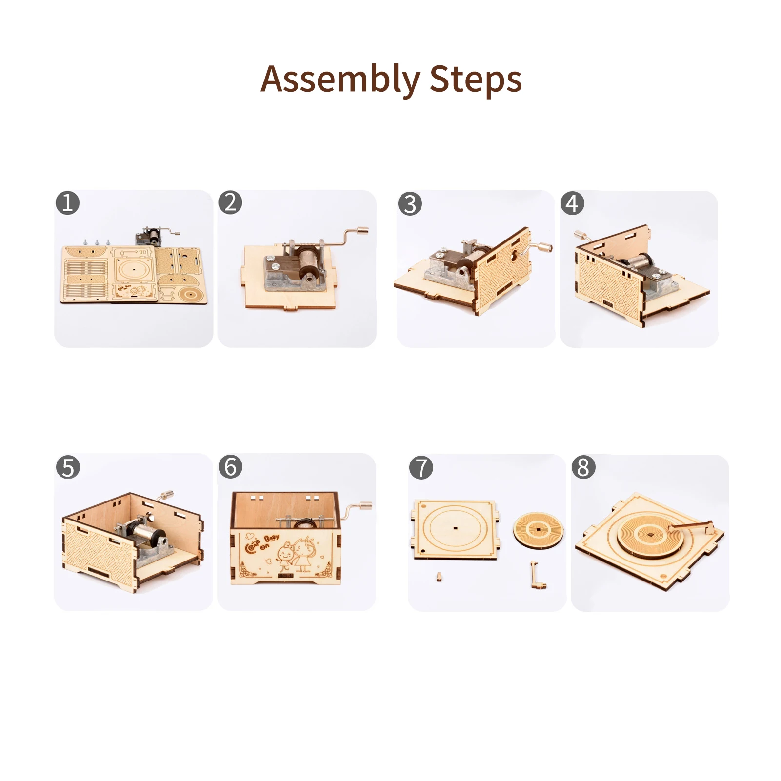 

3D Wooden Puzzle Music Box Hand Crank Wood Musical Treasure Box DIY Self Assembly Craft Model Kit Home Decoration