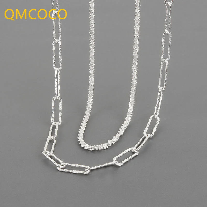 

QMCOCO Silver Color Necklace 2021 New Style Fashion Simple Geometric Handmade Clavicle Chain For Women Party Fine Jewelry Gifts