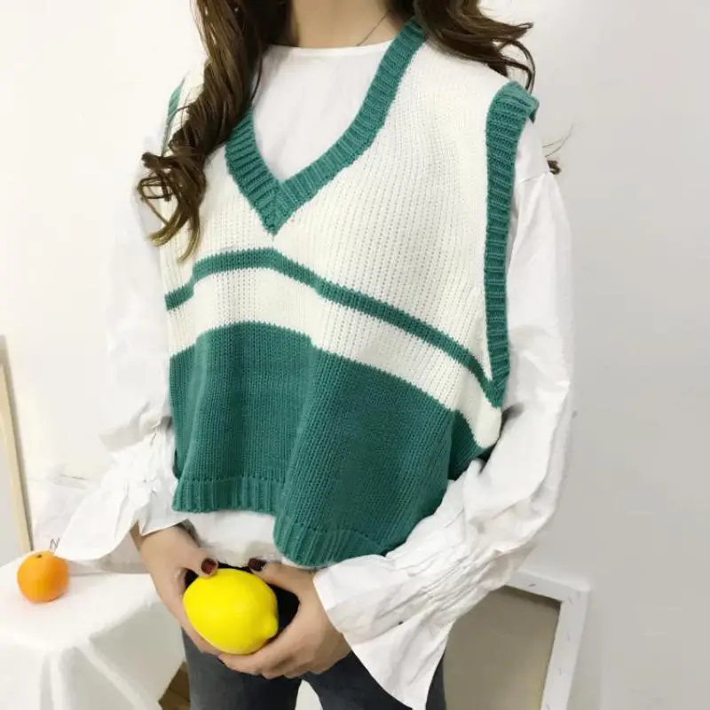 

2020 Girl Casual Tank Tops Pullover Elasticity Sweater Spring Autumn Korean Version Loose Women Sleeveless V-neck Knitted Vest
