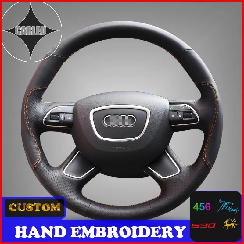 Holder for Audi A3 8V A8 D4 Q3 Q5 A4 (B8) A6 C7 Q5 Suede Leather Custom Stitchwork Embroidery Steering Wheel Cover Top Layer