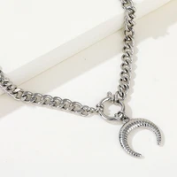 hip hop titanium steel moon thick clavicle chain womens fashion retro street dark sweet cool wind stainless steel necklace