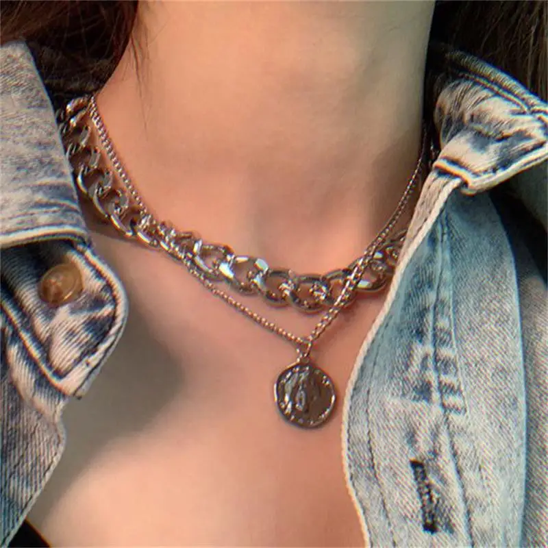 

IFMIA Vintage Multi-layer Coin Chain Choker Necklace For Women Gold Silver Color Fashion Portrait Chunky Chain Necklaces Jewelry