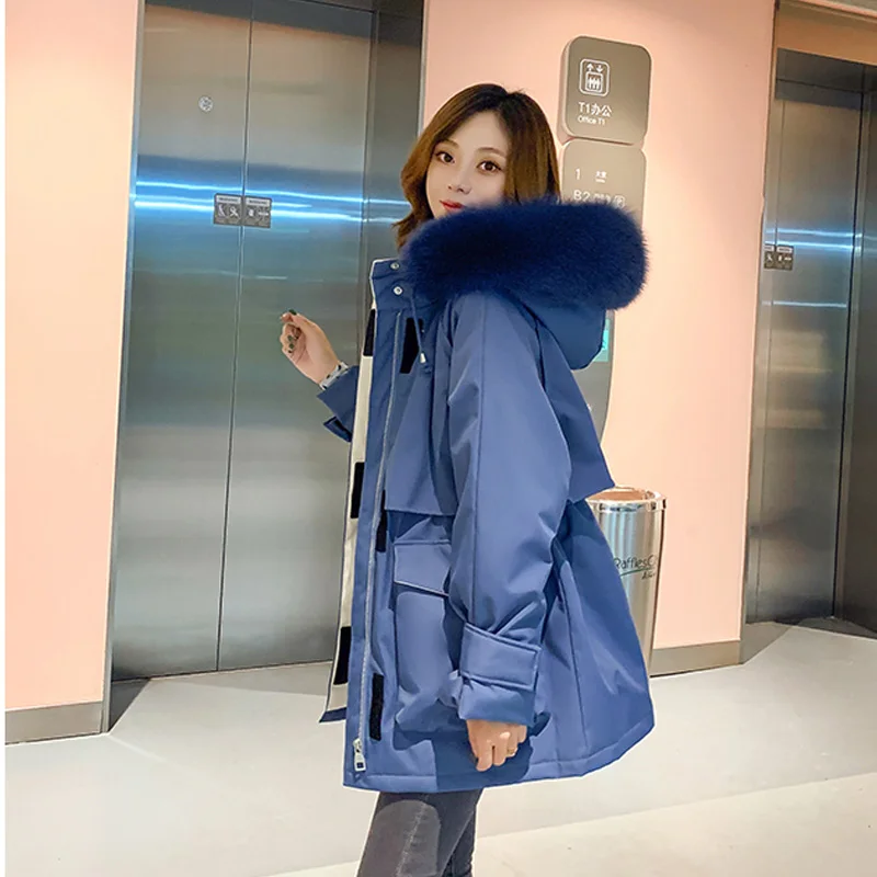 Куртка женская зимний пуховик с 2020 мехом и капюшоном 90% Пух белой утки Толстая