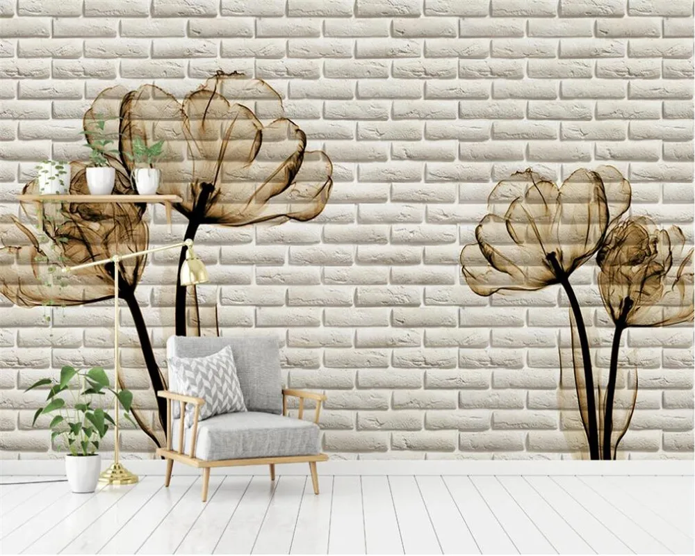 Настенные 3D-обои тюльпан на заказ кирпичная стена для спальни гостиной дивана