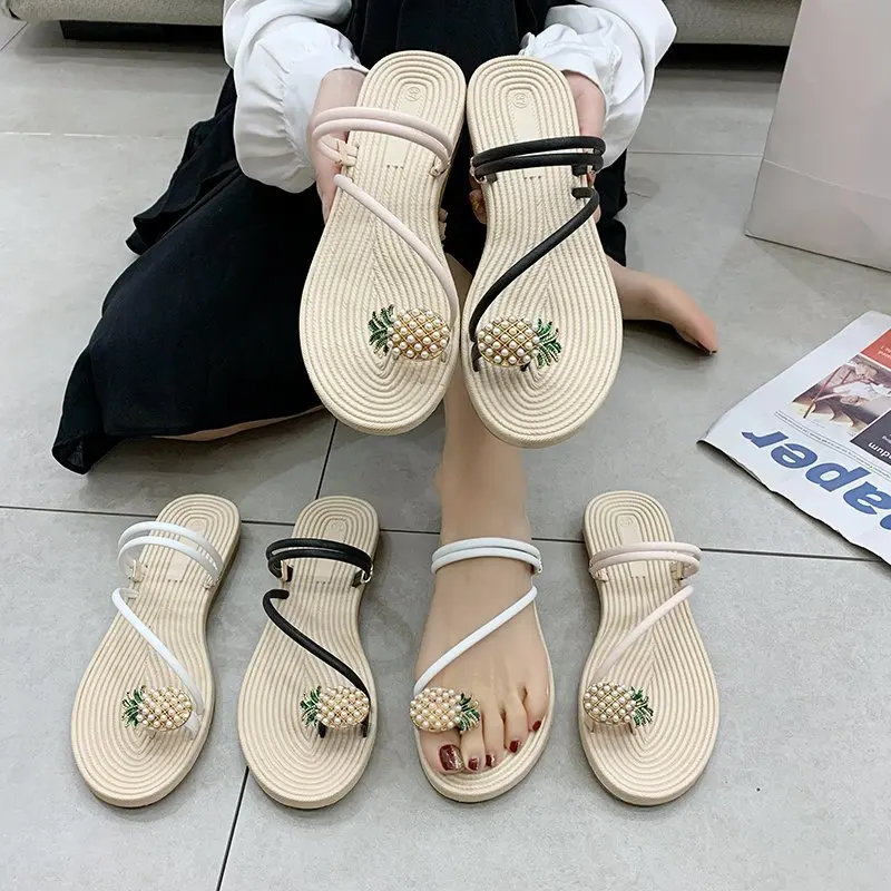 

2021 Women Sandals Slippers Shoes Flat Flip Flops String Bead Summer Fashion Wedges Woman Slides Pineapple Lady Casual Mujer