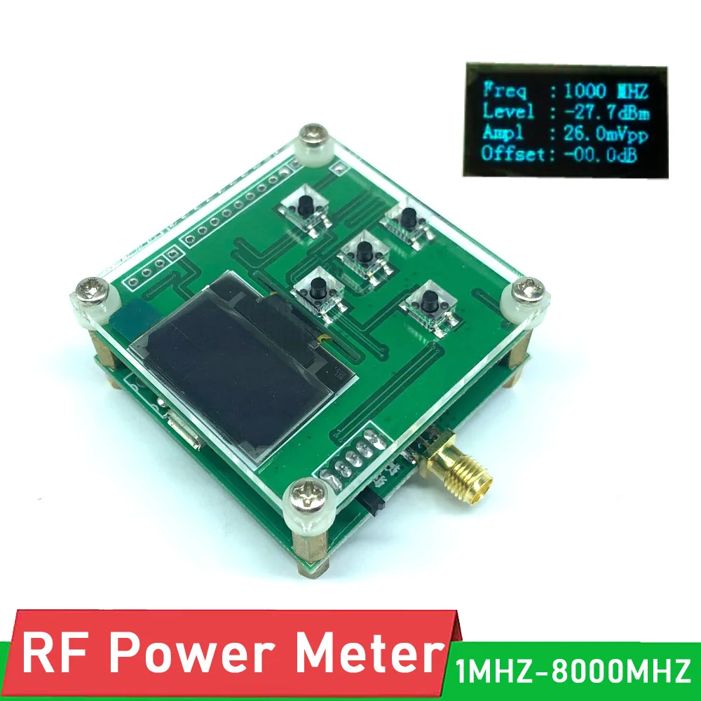 

1MHZ-8000MHZ 8GHz RF power meter OLED display RF power attenuation value digital meter 500MHZ 3GHZ+ Sofware 10W 30DB Attenuator