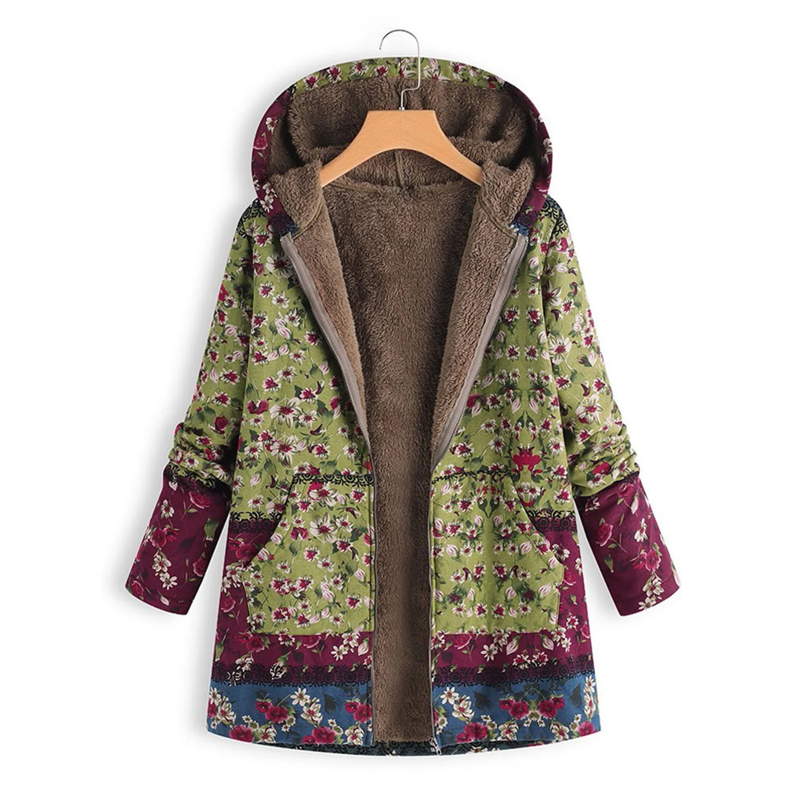 

Womens Winter Warm Coat Outwear Floral Print Hooded Pockets Vintage Oversize Long Sleeves Warm And Soft Winter Coats Jacket