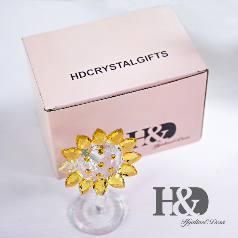 

H&D Crystal Sunflower Table Ornament Collectible Home Office Decor Birthday Anniversary Christmas Gift For Lady