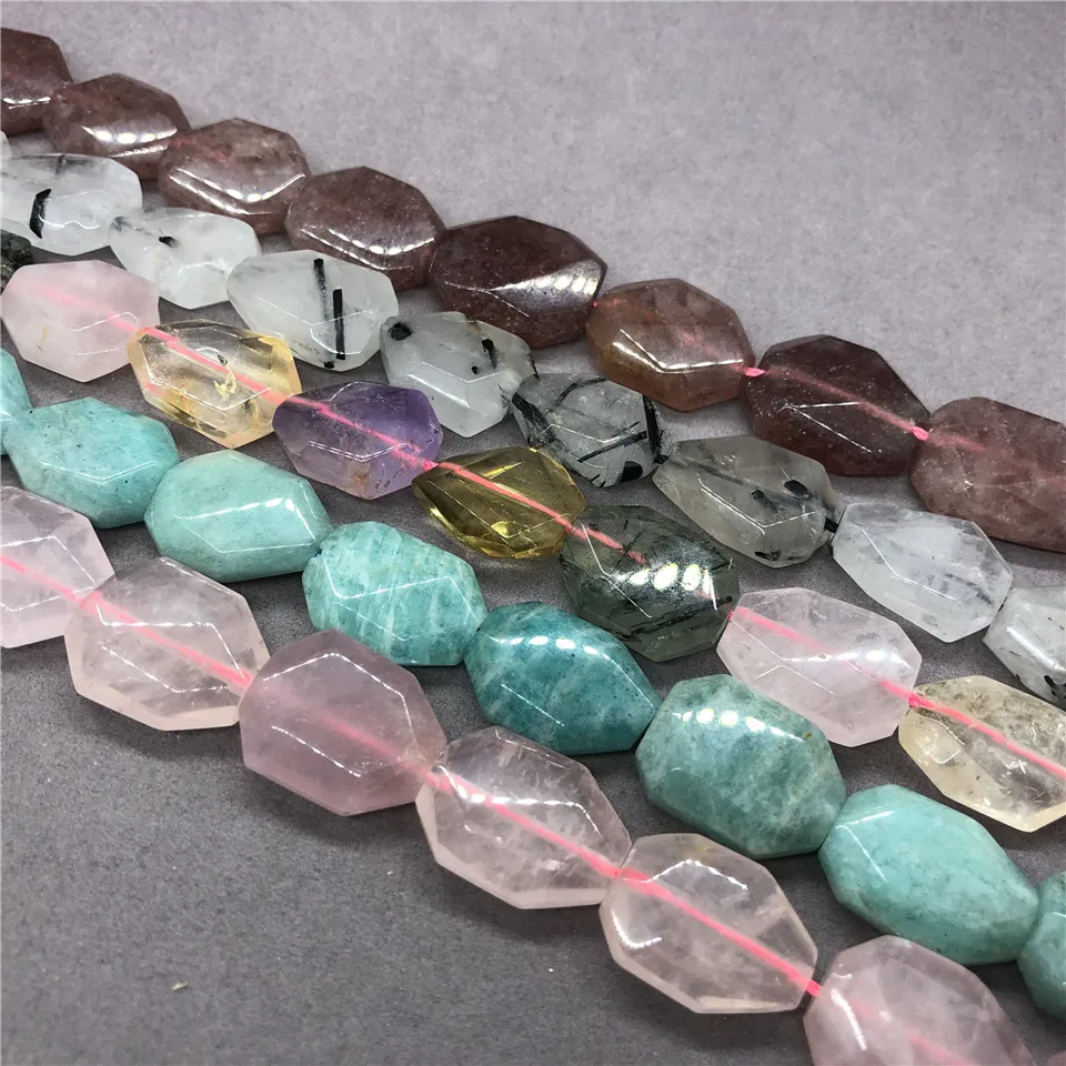 Natural Strawberry Black Hair Colorful Rose Quartz Amazonite Geometric Beads Diy |