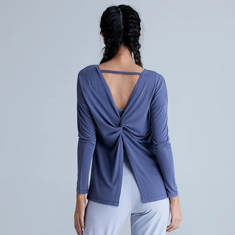 

Design Quick-Drying Bandage Yoga Tops T Shirt Boho clothing Autumn Women Loose Long Sleeve Sport T Shirt Fitness Running Kink