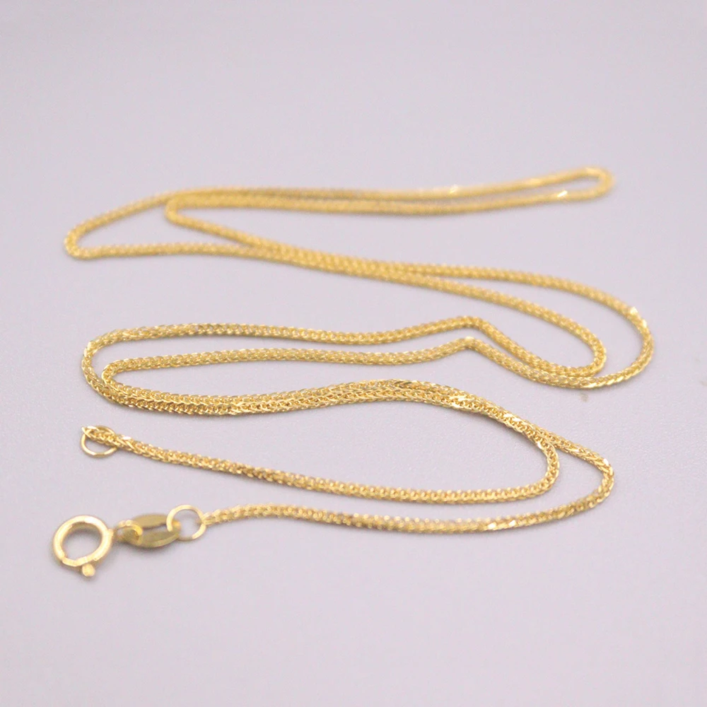 

Fine Solid 18K Yellow Gold Chain Woman Luck Wheat Chain Link Necklace 17.7inch 0.8mmW 1.3-1.5g