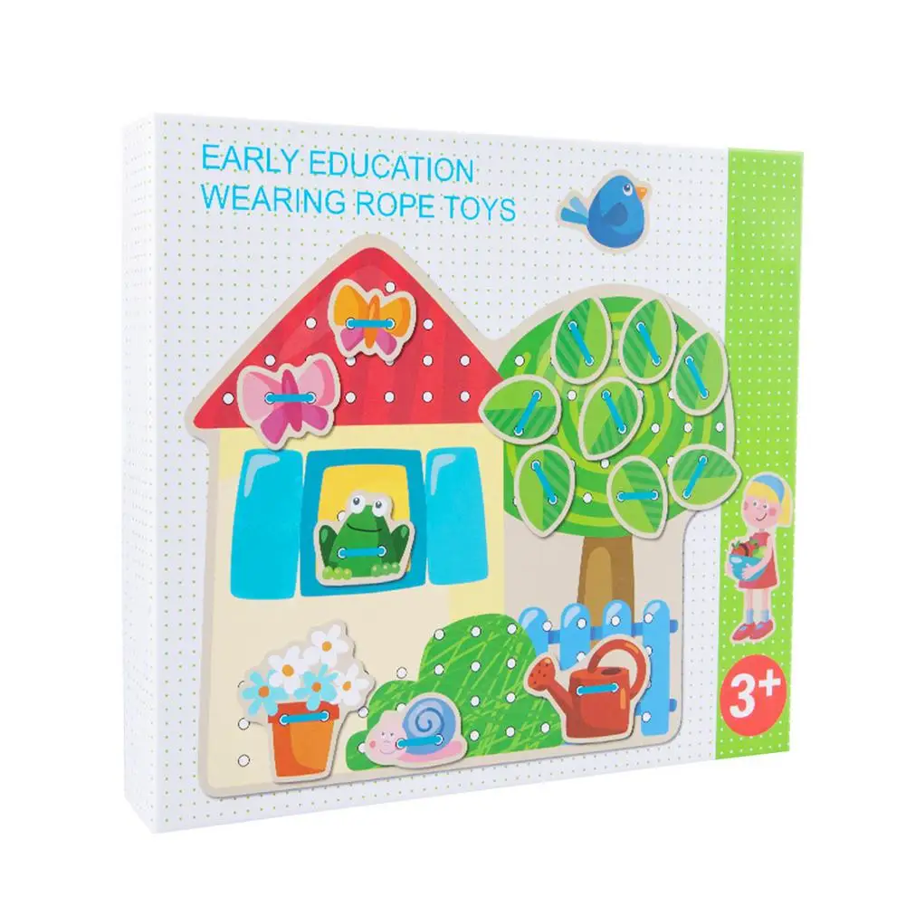 

Lace Activity For Kids - Fine Motor Skill Lacing Toys In House Garden Tree Birds Styles Wooden Lacing Cards Threading Toy