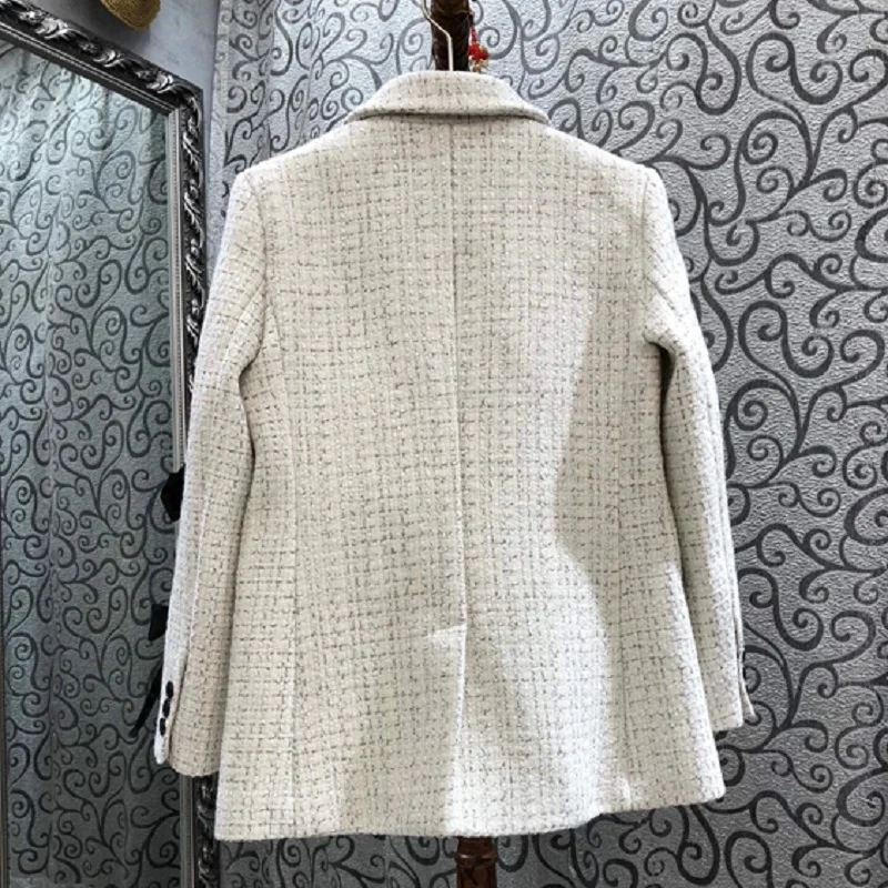 

Quality New Top Blazer Jackets 2021 Winter Women Notched Collar Beading Bow Deoc Double Breasted Casual Vintage Blazer Coats