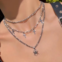the new multi layered spider pendant necklace simple multi layer metal clothing accessories cross clavicle chain