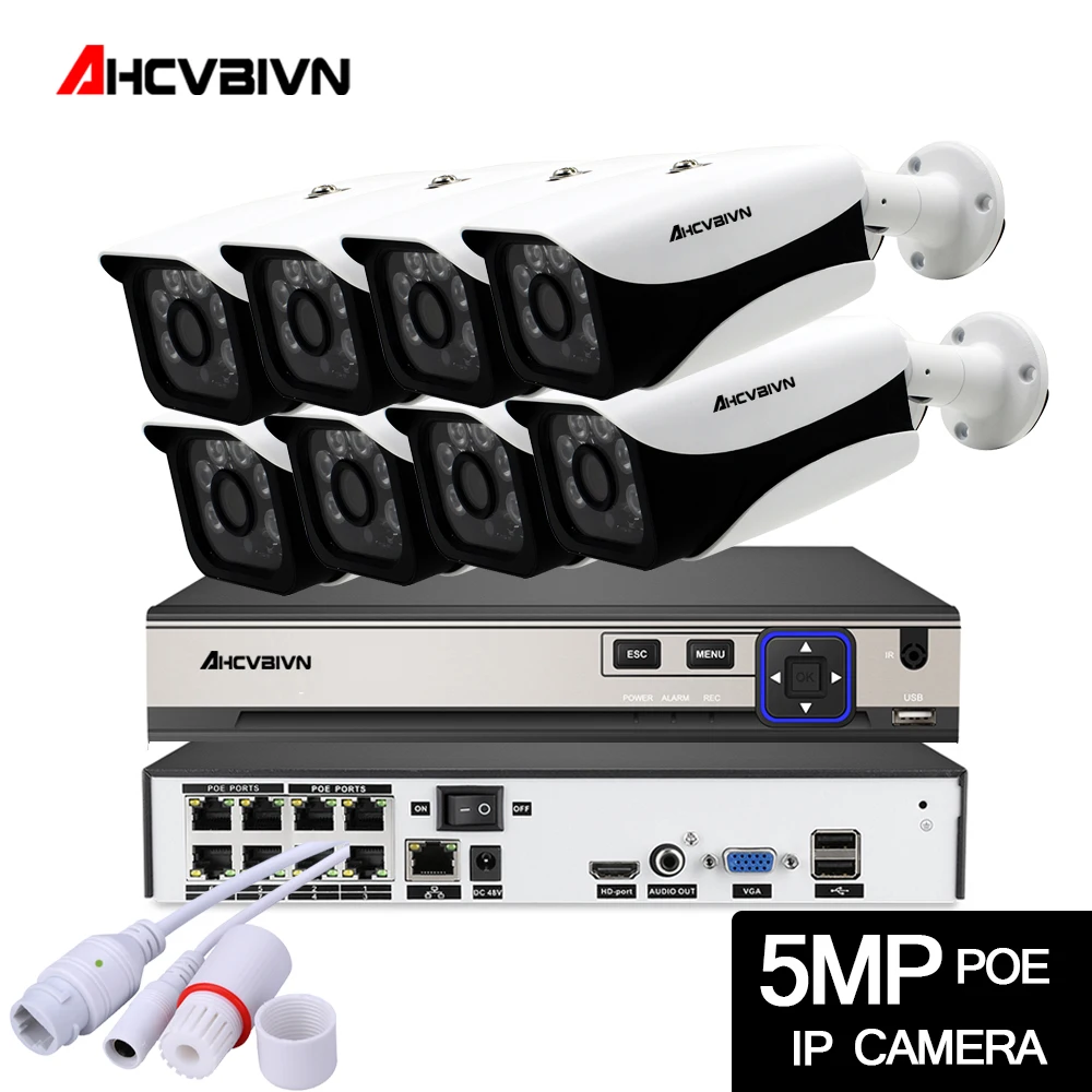 H.265 8CH POE NVR Kit 5 мегапикселей система видеонаблюдения 5.0MP Bullet Room/outdoor IP Camera P2P ONVIF