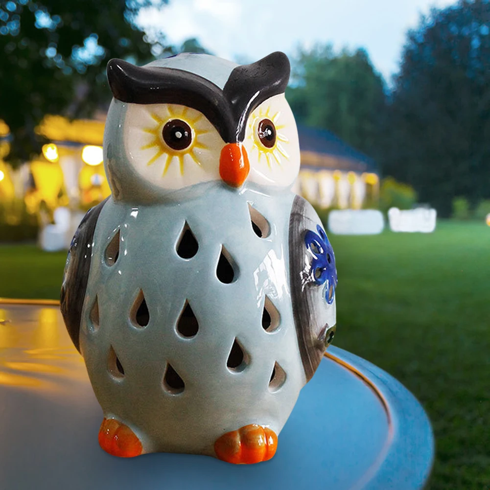 

2V 40MAH LED Solar Power Light Simulation Ceramic Owl Lawn Lamp Outdoor Garden Yard Art for Home Courtyard Decoration