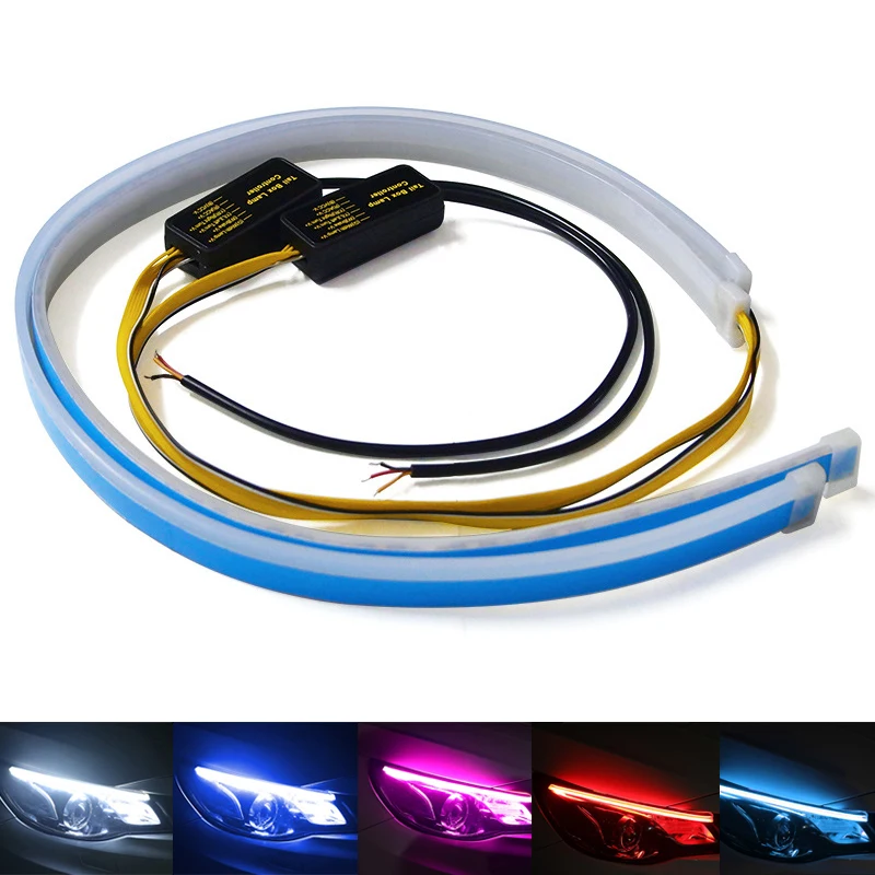 

2 шт. тонкая автомобильная светодиодная лента s 30/45/60 см декоративная лампа дневные ходовые огсветильник белый/красный/розовый/синий/Ледяной...
