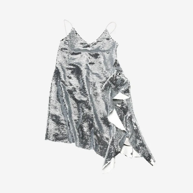 2020 Spring Autumn New V-Neck Sequined Slim Sexy Sleeveless Irregular Mini Dress Women Elegant Party Club Ladies Clothing | Женская