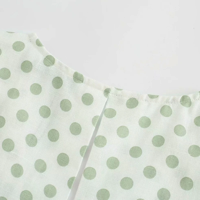 

TRAF ZA Fashion Polka Dot Top Women Summer Crop Top Short Sleeve Elegant Blouses Female Vintage Dovetail Pleated Chemise P2X152
