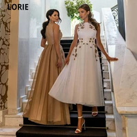 lorie scoop a line tulle prom dresses 2021 new design formal vestidos de fiesta handmade flowers ladies ballroom cocktail dress
