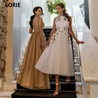 LORIE черное ТРАПЕЦИЕВИДНОЕ Тюлевое платье для выпускного вечера 2021 Новый Дизайн Формальные платья для вечеринки с цветами ручной работы женское коктейльное платье для бальной комнаты