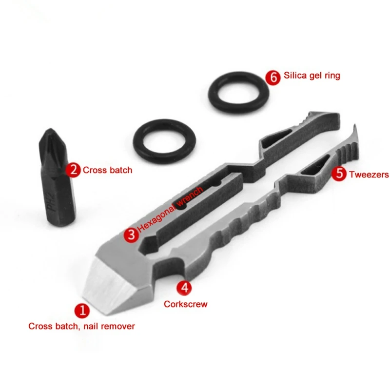 

6 In 1 EDC Outdoor Equipment Camping Keychain Supplies Bottle Opener Multi-Function Tools