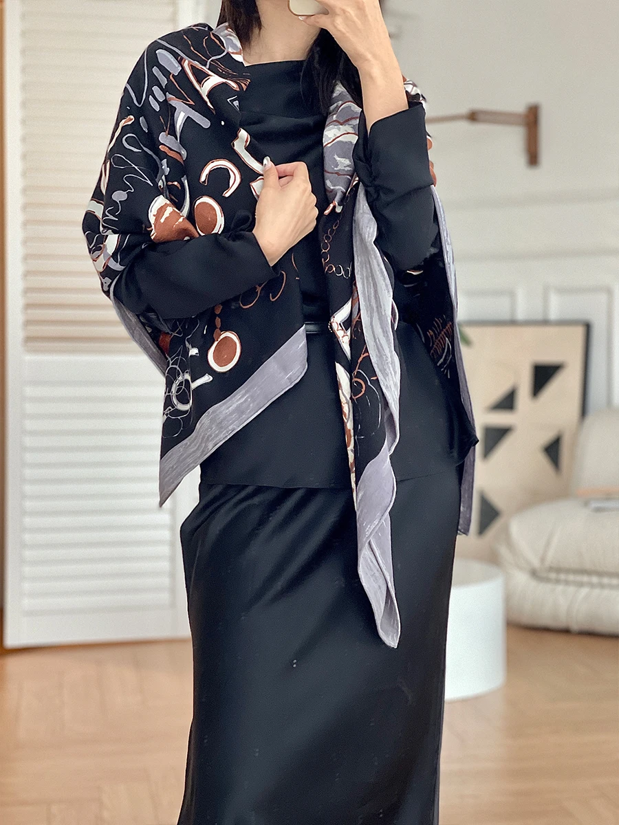 

Luxury Scarf Women Designers Cashmere 140cm 70% 30% Hand Rolled Cashmere Silk Scarf 140 Camellia