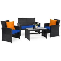 4pcs patio rattan furniture conversation set cushion sofa table garden navy hw63239ny