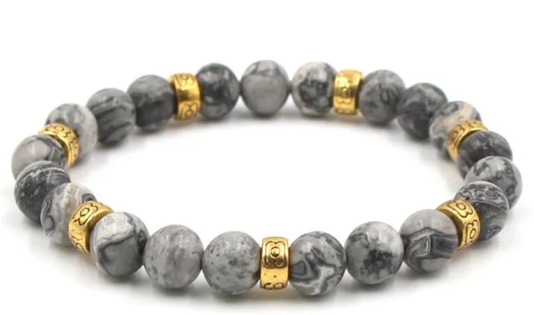 

8mm tyh35 gold ball black stone volcanic lava nature black stone Alabaster agate Onyx Bracelet Reiki Chakra Fashion