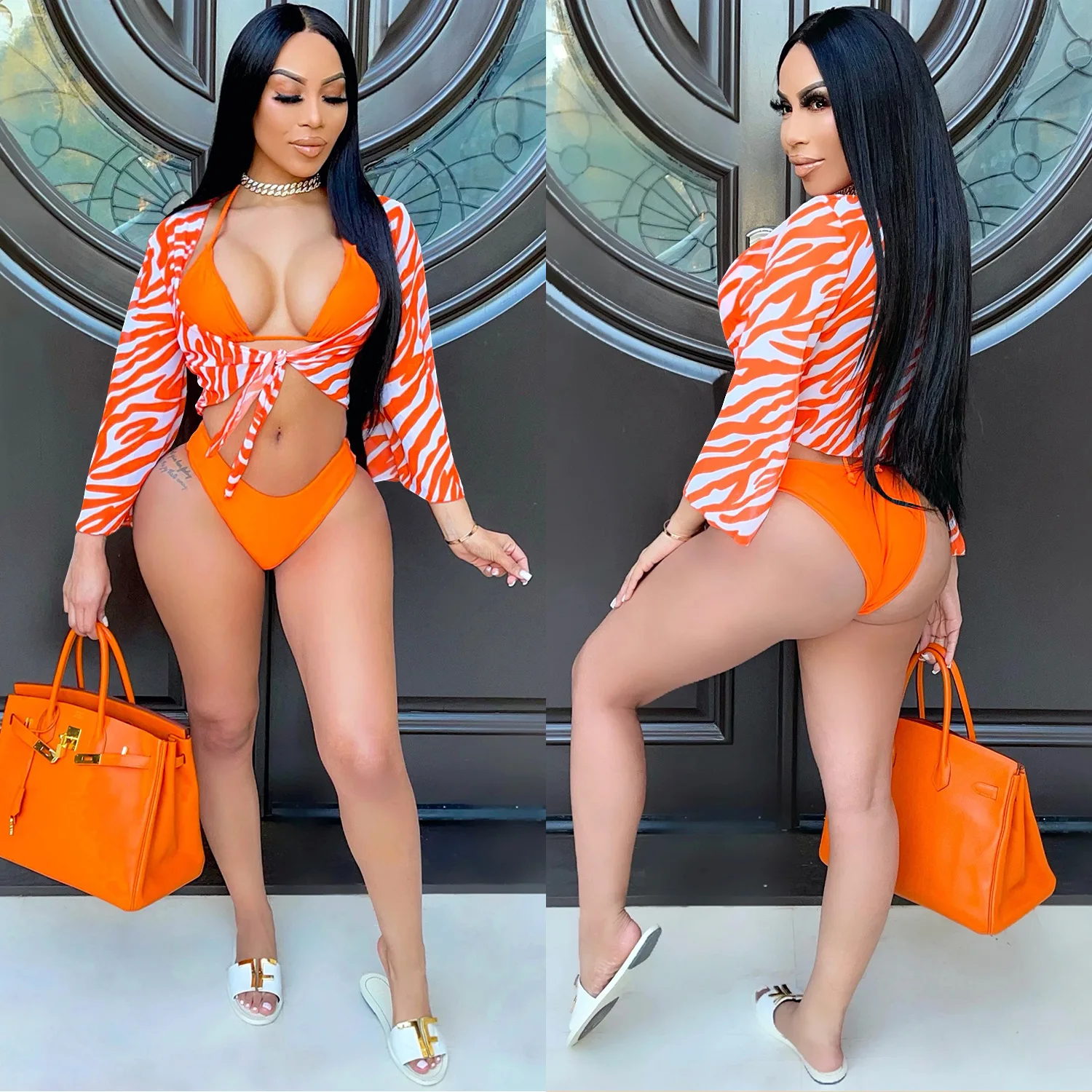 

2021 New Bikini Swimwear Three-Piece Sexy High-Cut Swimsuit Beachwear