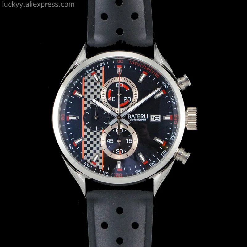 Часы мужские кварцевые с хронографом из нержавеющей стали резиновым ремешком |