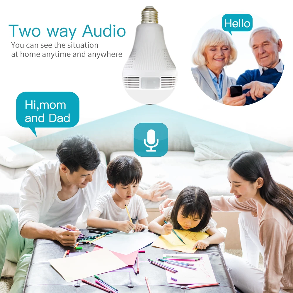 Bulb Lamp Wireless IP Wifi HD Panoramic Fish Eye Home Security Surveillance CCTV Camera 360 Degree Support TF Card | Безопасность и