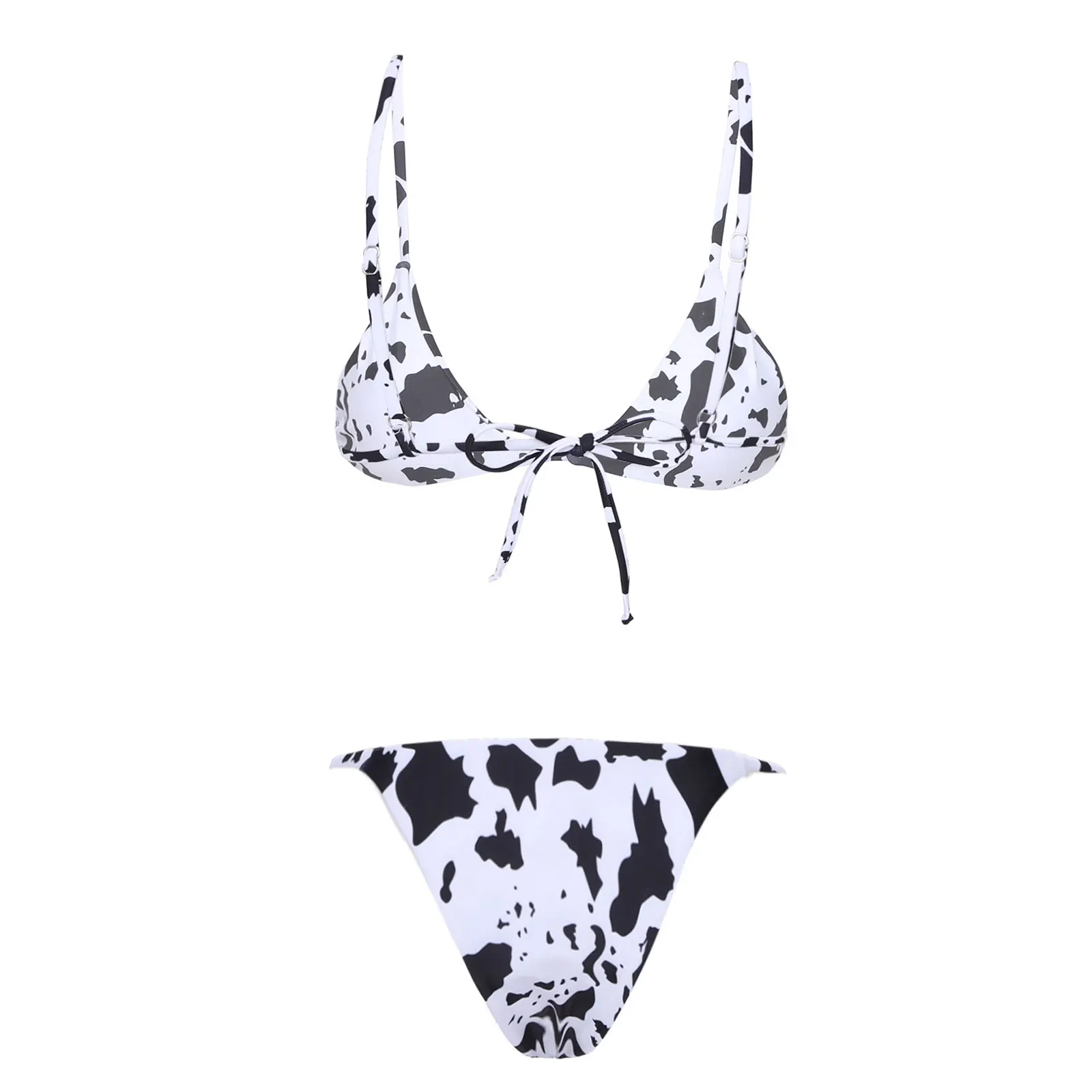 

Sexy Lingerie Suit Womens Printed Bikini Set Swimsuit Two-piece Bathing Suit Back Lace-up Bra with Adjustable Waistband G-string