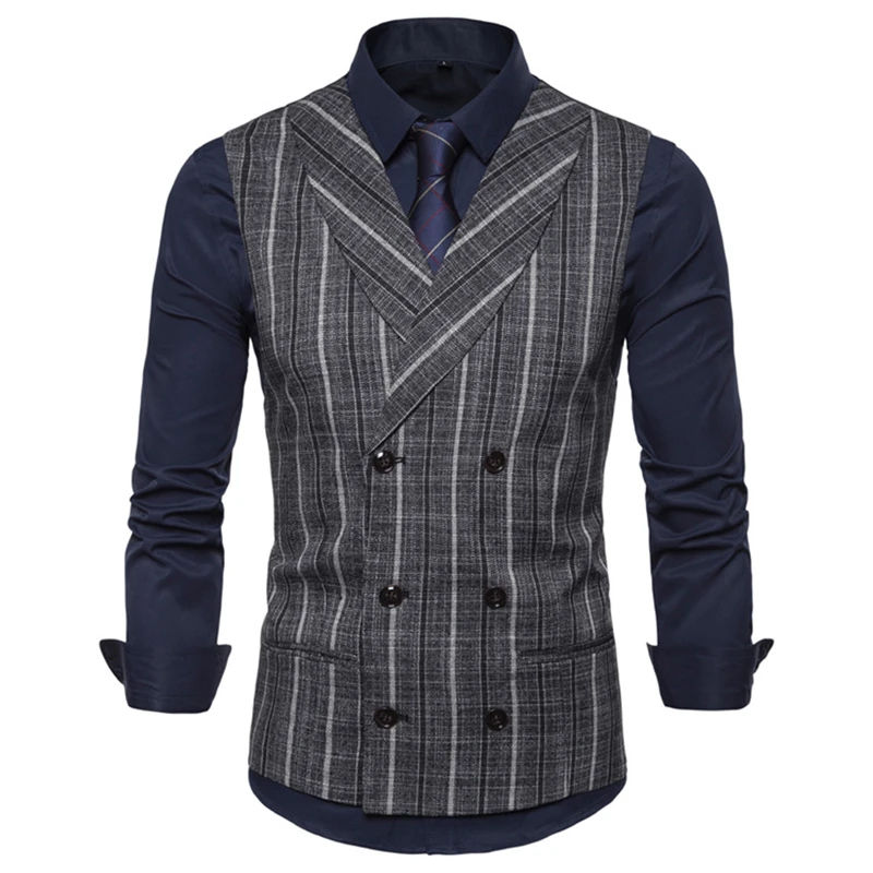

Men's vest double-breasted stripes men's suit vest men's business casual work suit vest fashion slim fit waistcoat