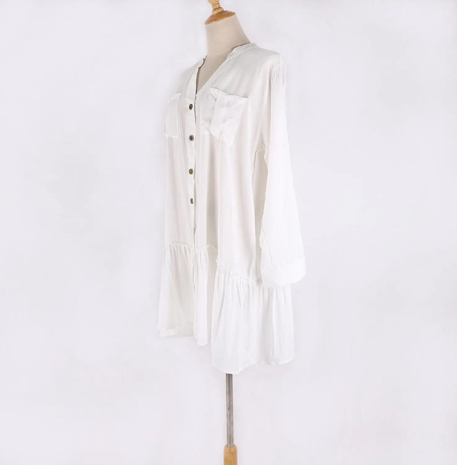 

Cotton Sarong Swimsuit Cover-ups Casual Women Plus Size Beachwear White Top Shirt Bathing Suit Cover Up