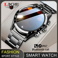 lige 2022 new bluetooth call smart watch men sports fitness tracker steel band watches full touch ip67 waterproof smartwatch men