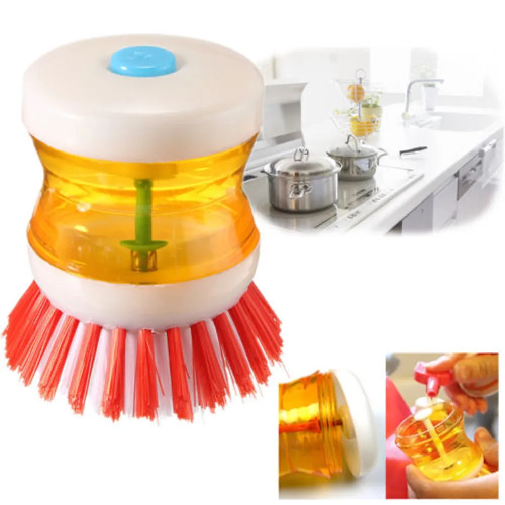 

Kitchen Washing Utensils Pot Dish Brush With Washing Up Liquid Soap Dispenser