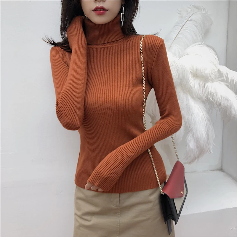 Женский вязаный свитер шикарный Однотонный женский пуловер с высоким воротом