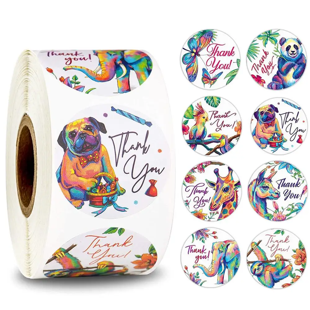 500Pcs 500 шт/рулон 8 Стиль Цветочный спасибо стикер s 1 дюйм круглый животное печать этикетка ручной работы конверт для скрапбукинга стикер для канцелярских товаров - Цвет: 500Pcs