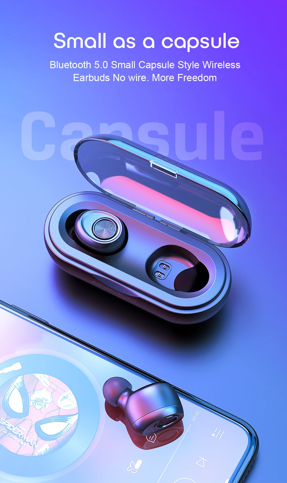 Anomoibuds капсулы TWS беспроводные наушники V5.0 Bluetooth наушники бас стерео звук спортивные наушники для samsung Xiaomi Iphone