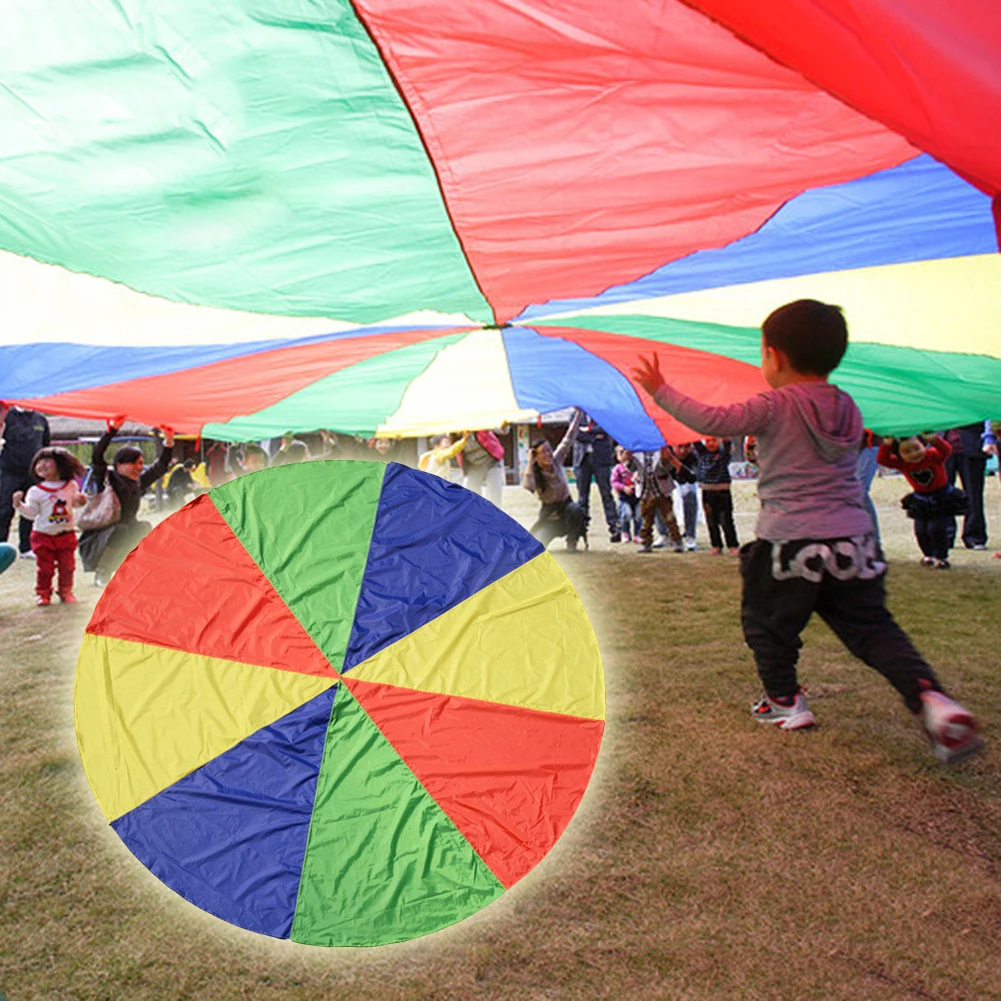Kids Rainbow Play Parachute with Handles Outdoor Teamwork Game Interactive Toy New | Игрушки и хобби