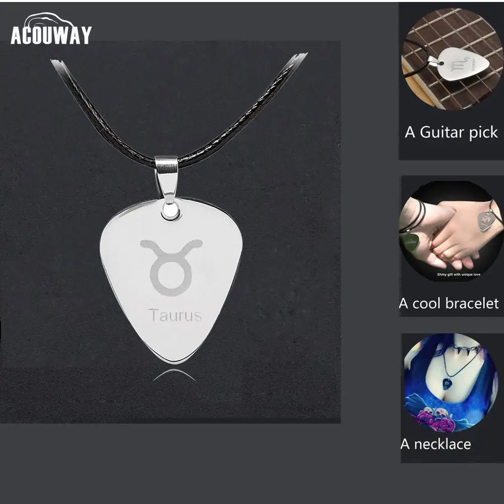 Taurus Acouway, ожерелье для гитары, подвеска из нержавеющей стали, черная цепь/Овен, Телец, близнецы, Лев, Зодиак, ожерелье, браслет, подвеска, подарки - Цвет: Taurus