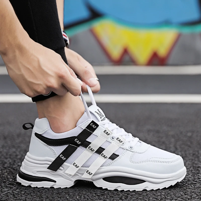 Мужские кроссовки на платформе белые дышащие в стиле ретро Новинка осени-зимы 2019