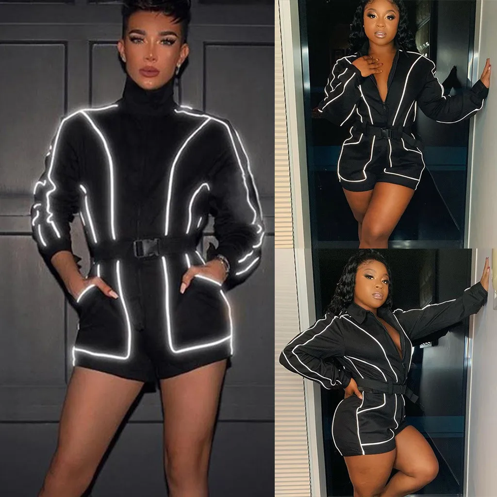 Женский Короткий комбинезон уличная одежда длинный рукав светоотражающая