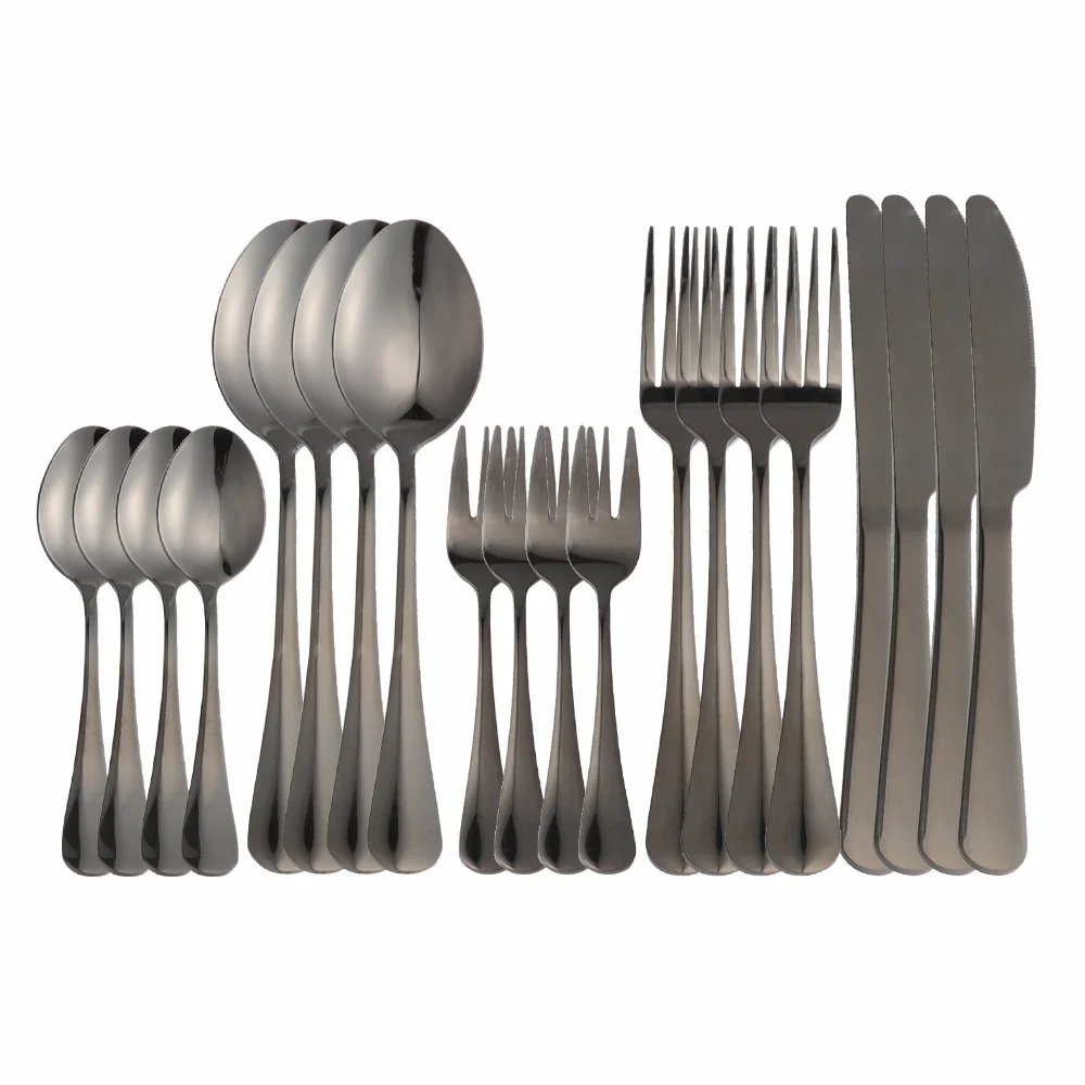 

20Pcs Stainless Steel Cutlery Tableware Set Black Dinnerware Dinner Wedding Flatware Set Forks Knives Tea Spoons Set Silverware