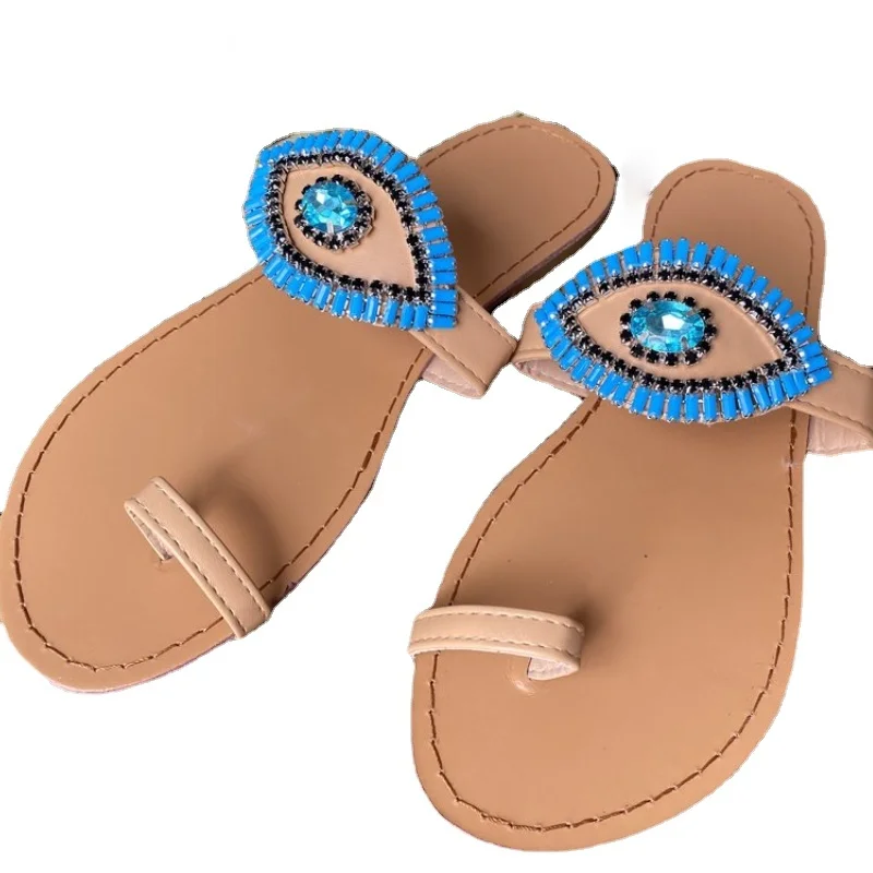 

2021 Summer New Women's Flat Sandals Fashion Rhinestone Slippers Outdoor Leisure Beach Women's Shoes Plus Size Shoes for Women